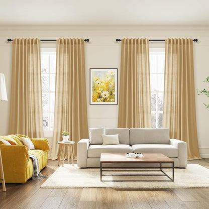 Gold Yellow Linen Curtains 84 Inch Length 2 Panels Set - Image 7