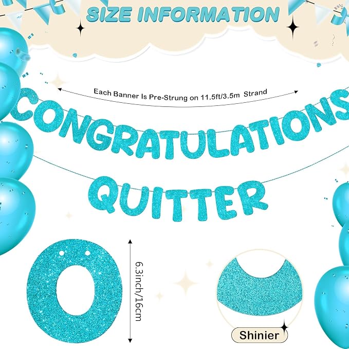 Fulmoon Pre Strung Congratulations Quitter Glitter Banner Funny Retirement - Image 2