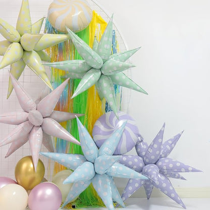 2Pcs Yellow Macaron Polka Dot Explosion Pointed Star Foil Balloons/Candy Color - Image 5