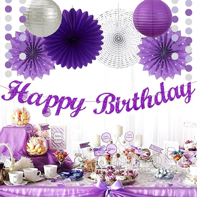 Purple Lilac-Lavender Silver Women Birthday Party-Decorations - Image 5