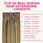Lashey Human Hair Extensions Real Clip ins 22 Inch 120g 7pcs Long Straight Hair Balayage Ash Brown to Honey Blonde Clip in Hair Extensions Soft Hair Extensions