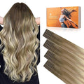 DOORES Invisi Edge Hair Extensions Tape in, Walnut Brown to Ash Brown and Bleach Blonde 10 Injection Tape-ins with 10 Injection Tape-ins 50g 18 Inch, Injected Tape in Extensions Straight