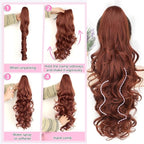 ALXNAN Ponytail Extension,24 Inch Claw Clip in Long Curly Wavy Reddish Orange Ponytail Hair Extension Jaw Clip on Pony Tails Hairpiece for Women