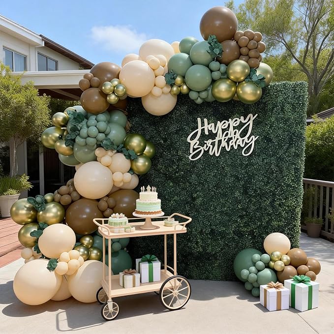 FunHot Sage Green Brown Balloons, Metallic Green Apricot Latex Balloon - Image 5
