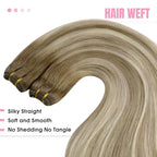 YoungSee 125G Human Hair Sew in Extensions Light Brown Mix Platinum Blonde Weft Hair Extensions Balayage Sew in Hair Extensions Real Human Hair for Thin Fine Hair 22Inch