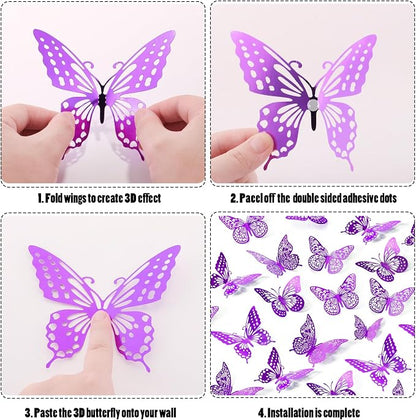 SAOROPEB 3D Butterfly Wall Decor 48 Pcs Purple Butterfly Decorations | 4 Styles - Image 6