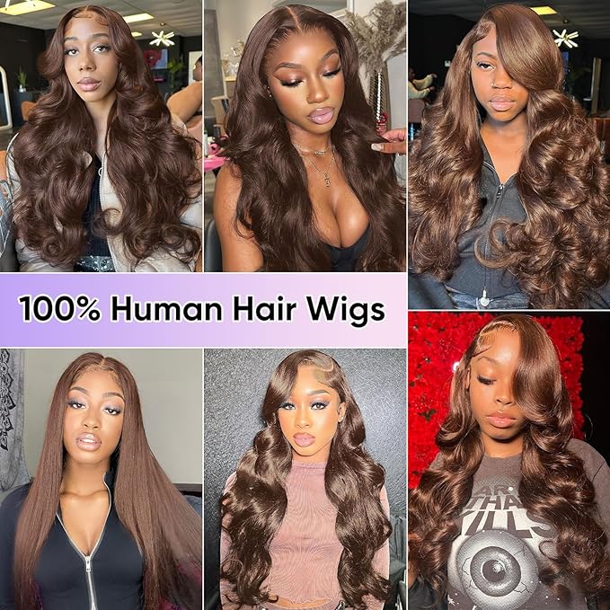 30 Inch Chocolate Brown Lace Front Wig 200 Density 13x6 HD Body Wave Human Hair Wig for Women with Baby Hair