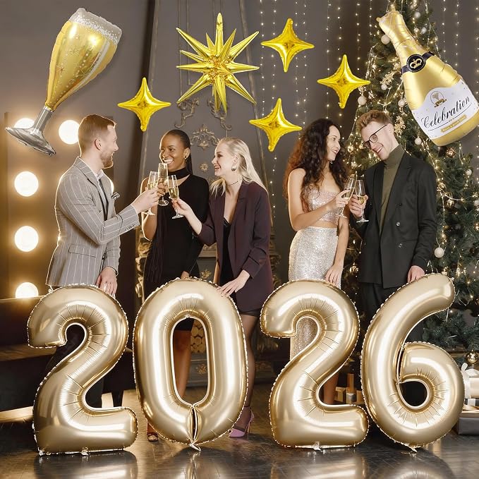 Light Gold 2026 Balloons, 40 Inch Number Champagne Gold Foil Balloons - Image 4