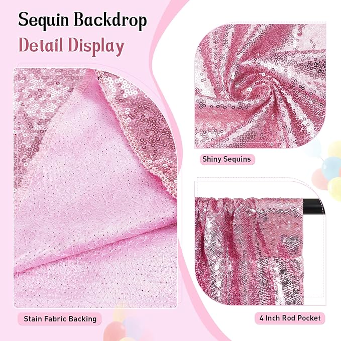 SquarePie 8x10ft Fuchsia Pink Sequin Backdrop, High Density Non-Transparent - Image 2