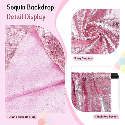 SquarePie 8x8ft Fuchsia Pink Sequin Backdrop, High Density Non-Transparent - Image 2