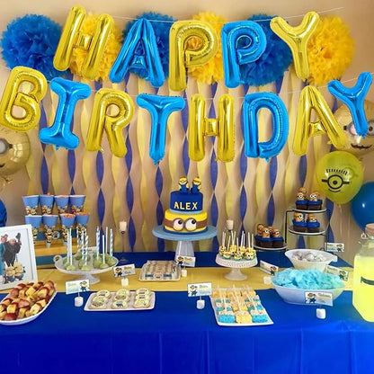 TONIFUL Blue Gold Happy Birthday Balloon Banner Decorations - Image 5