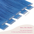 WENNALIFE Tape in Hair Extensions Human Hair Blue Tape in Extensions, 10pcs 25g 16 inch Remy Invisible Tape Ins Straight Colored Soft Real Human Hair Tape in Extensions Refill Set Extensions