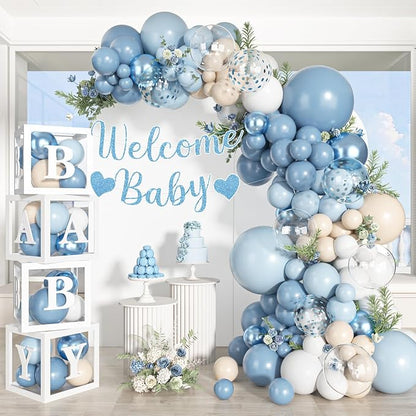 153pcs Dusty Blue Balloon Baby Shower Decorations by Amandir