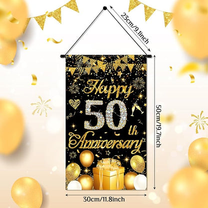 50th Anniversary Decorations Small Banner Black Gold Happy 50th Anniversary - Image 3