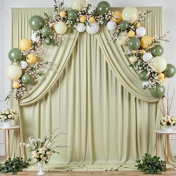 10 ft x 10 ft Wrinkle Free Light Green Backdrop Curtain - Image 2