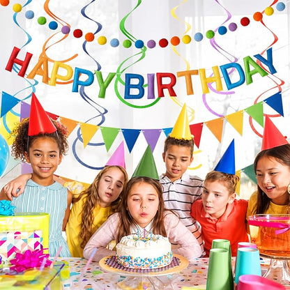 Kriyokiaa Colorful Rainbow Happy Birthday Banner Garland Set | Pre-strung felt - Image 2
