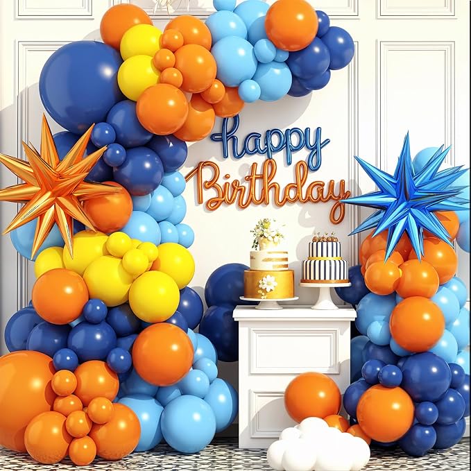 Blue and Orange Yellow Balloon Arch Kit - Image 5