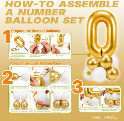 PartyWoo Number Balloons 40 Inch Gold Number 0 Kit 25pcs - Image 7