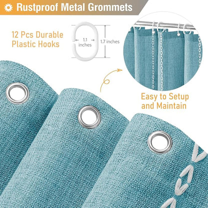Teal Boho Farmhouse Linen Heavy Duty Cloth Shower Curtain Set, 72x72 | 330GSM - Image 5