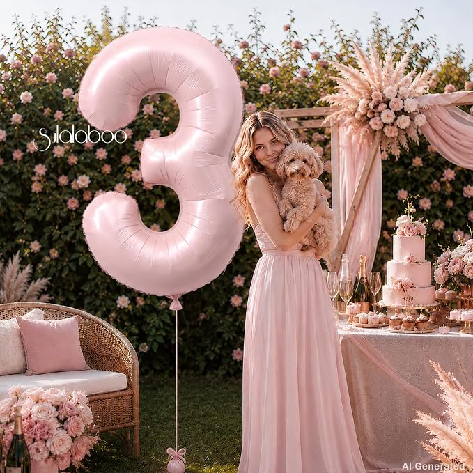 40 Inch Light Pink Number 3 Foil Big 0-9 Giant Digital Balloon | 3rd - Image 2