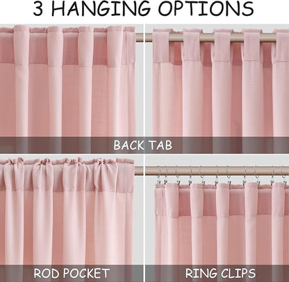 Pink Linen Curtains 90 Inch Long 2 Panels Set - Image 2