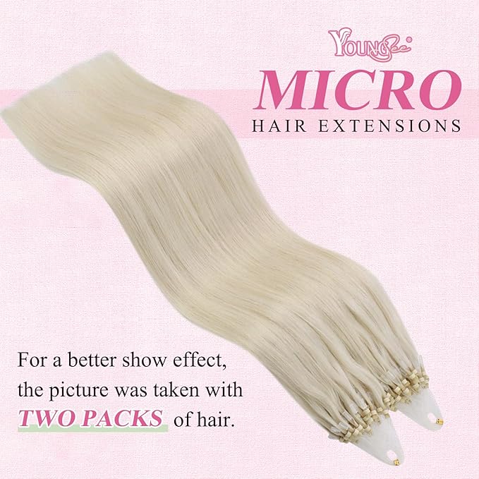 YoungSee Micro Loop Hair Extensions Human Hair Blonde Micro Hair Extensions Human Hair Platinum Blonde 22In Microbead Hair Extension Long Hair 50g 50s No Heat Required Extension