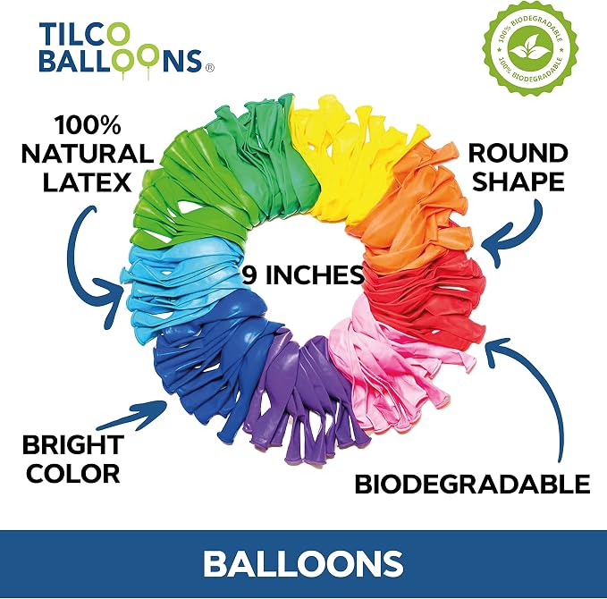 | 100 Biodegradable Latex Balloons 9 Inch | Assorted Rainbow Colors | Perfect - Image 2