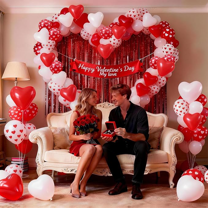 Valentines Day Balloons 60 Pack Red White Heart Shaped Balloons Set Romantic - Image 2
