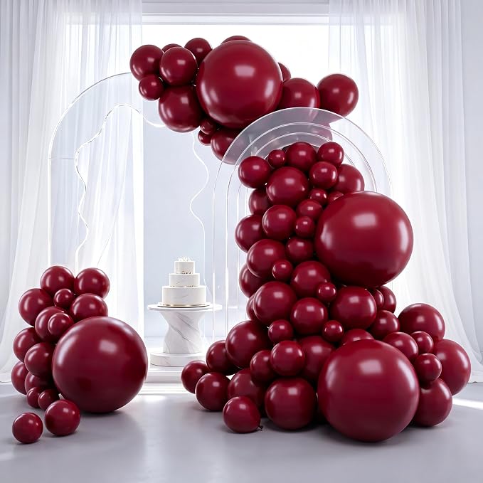 RUBFAC Burgundy Balloons Different Sizes Ruby Red Balloon Arch 129pcs | Latex by RUBFAC
