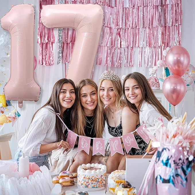 Pastel Pink 17 Balloon Number for Girls, Big Light Blush Pink Foil 1 & 7 Helium - Image 3