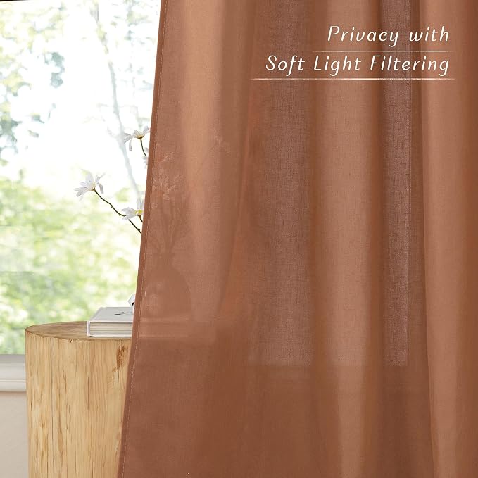 NICETOWN Caramel Linen Curtains 84 inches Long, Grommet Thick Flax Linen Window - Image 5