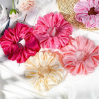 CEELGON Large Silk Satin Scrunchies for Women Big Scrunchies Jumbo Satin Hair Ties Oversized Hair Scrunchies for Thick Curly Hair Pack of 6 (Pink)