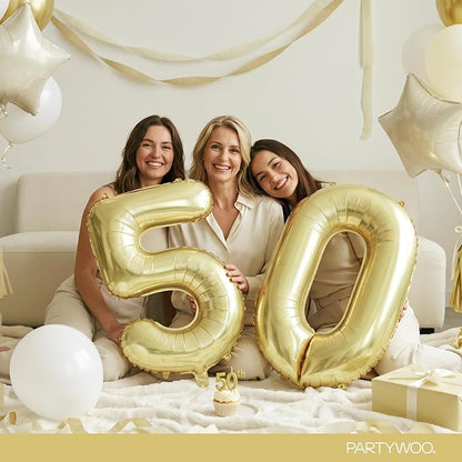 PartyWoo Number Balloons 40 Inch Gold Number 50 Kit 33pcs - Image 3