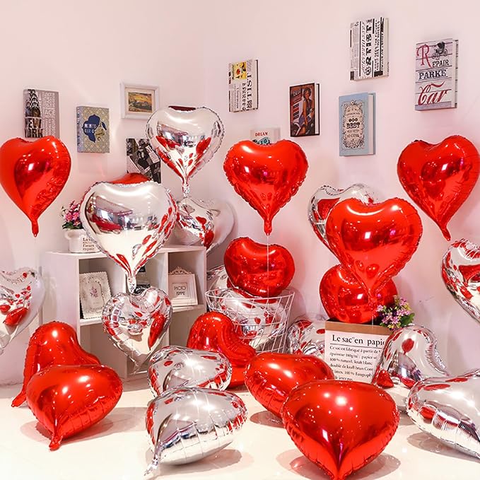 Red Heart Ballloons, 18 Inch Bright R Foil Love Heart Shaped Balloons 12Pcs Red - Image 6