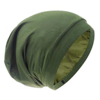 Silk Satin Lined Bonnet Sleep Cap - Adjustable Stay on All Night Hair Wrap Cover Slouchy Beanie for Curly Hair Protection for Women and Men - Solid Olive Green
