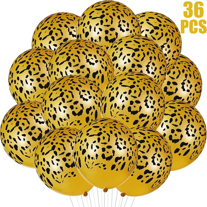 Gejoy 36 Pcs Gold Cheetah Print Balloons 12 Inch Leopard Print Balloons Safari by Unknown
