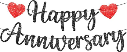KatchOn, Glitter Black Happy Anniversary Banner by KatchOn