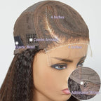 LUVME HAIR 4C Kinky Edges Lace Front Bob Wig 10 Inch Short Kinky Straight Human Hair Wig Glueless Deep Side Parted Lace Bob Wig with Natural Hairline For Women