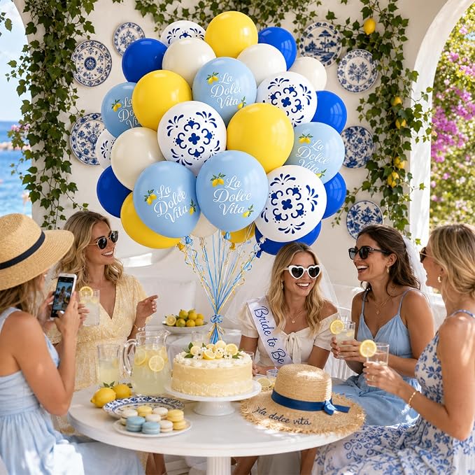 Blue and Yellow Lemon Balloons 12inch Amalfi Coast Party Decorations | Pastel - Image 5