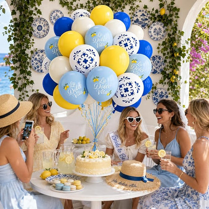 Blue and Yellow Lemon Balloons 12inch Amalfi Coast Party Decorations | Pastel - Image 5