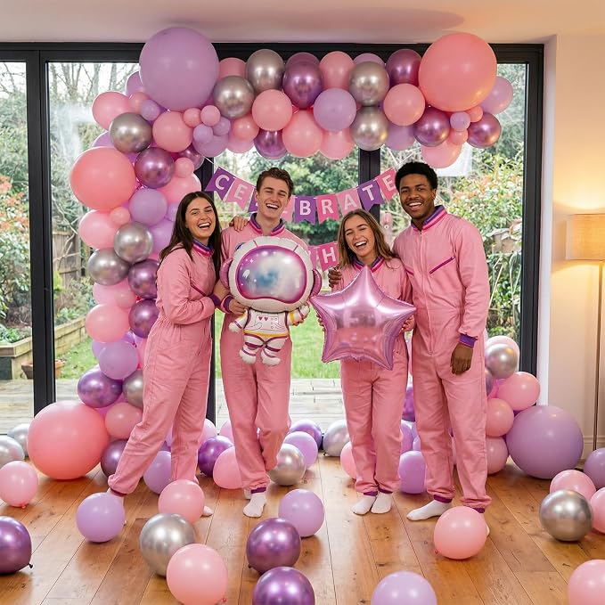Pink Space Balloons, Astronaut Star Foil Balloons, 12 Inch Metallic Purple - Image 7