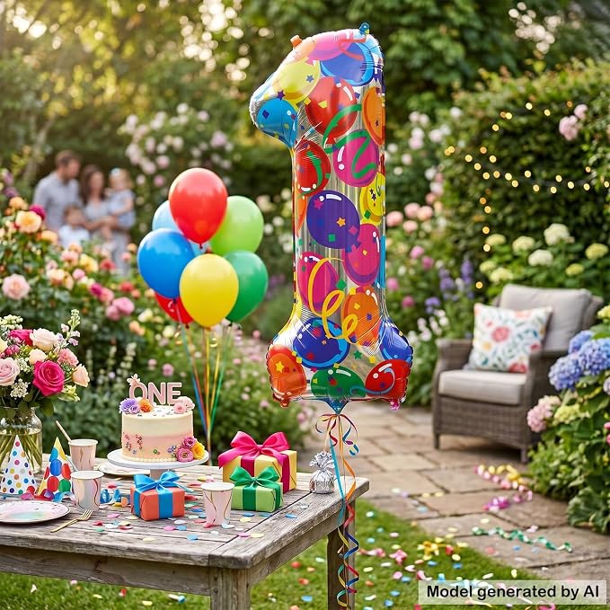 40 Inch Number 1 Balloon Giant Colorful Foil One Balloon Party Decor | Large - Image 5