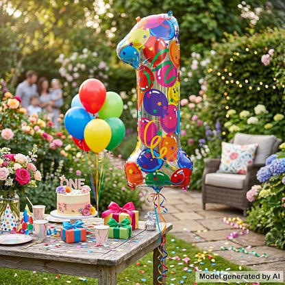 40 Inch Number 1 Balloon Giant Colorful Foil One Balloon Party Decor | Large - Image 5