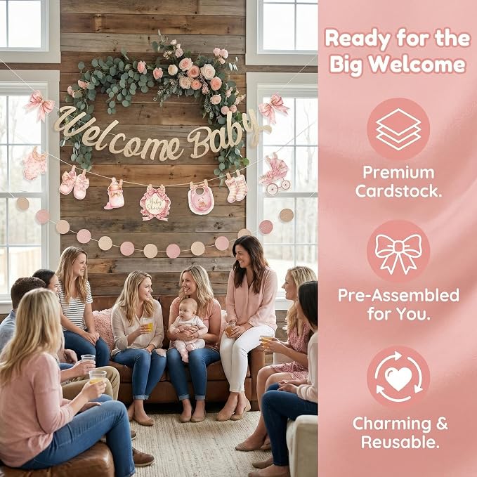 Baby Girl Baby Shower Decorations, Baby in Bloom Garland Decor, Pastel Pink - Image 4