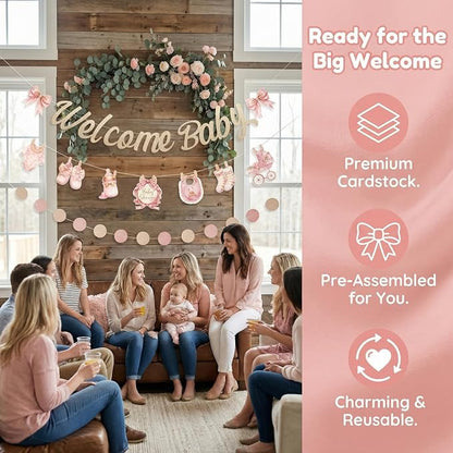 Baby Girl Baby Shower Decorations, Baby in Bloom Garland Decor, Pastel Pink - Image 4