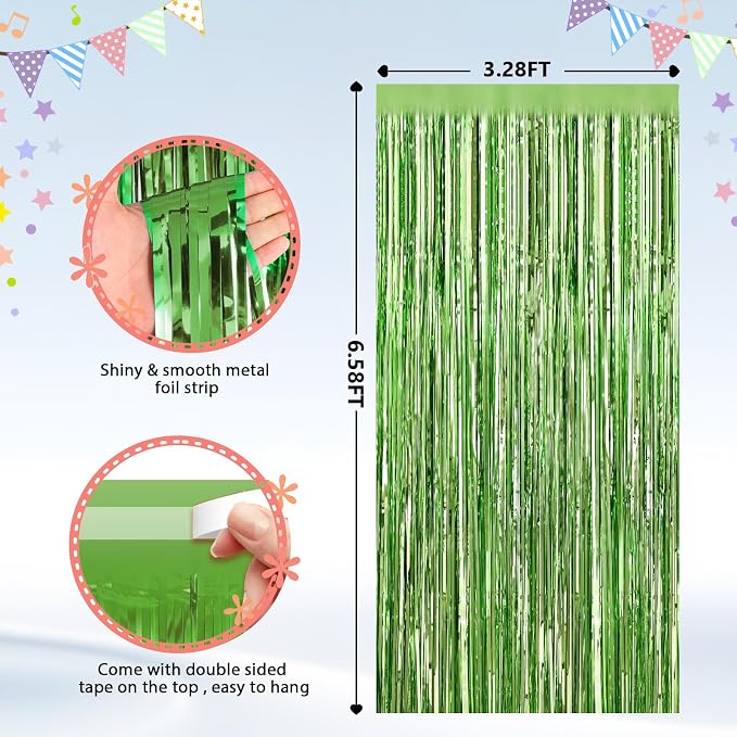 GCB 2Pack Light Green Foil Curtain Backdrop Green Metallic Tinsel Foil Fringe - Image 3