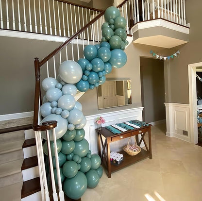 Dusty Slate Blue and Green Garland Balloon Arch Kit - Image 8