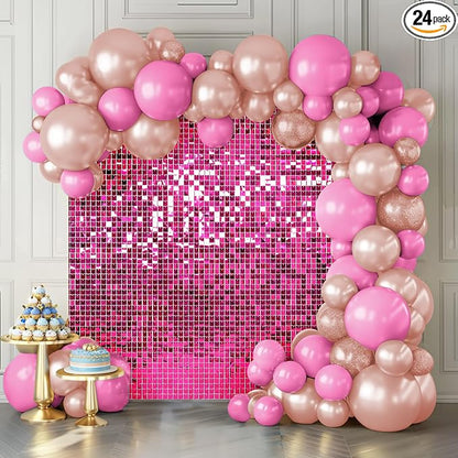 Shimmer Wall Backdrop Hot Pink Wall Panels 24Pcs Square Sequin Shimmer Wall by KateBackdropforPhotography