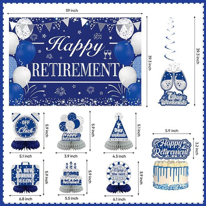 Retirement Party Decorations for Men Women Blue Silver Happy Retirement Banner - Image 3