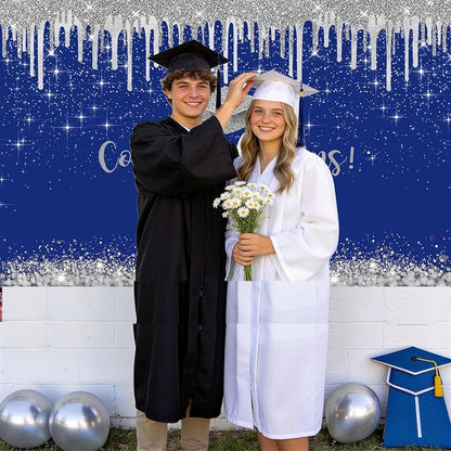 Mocsicka 10x7ft Blue and Sliver Graduation Backdrop Class of 2026 Photography - Image 4